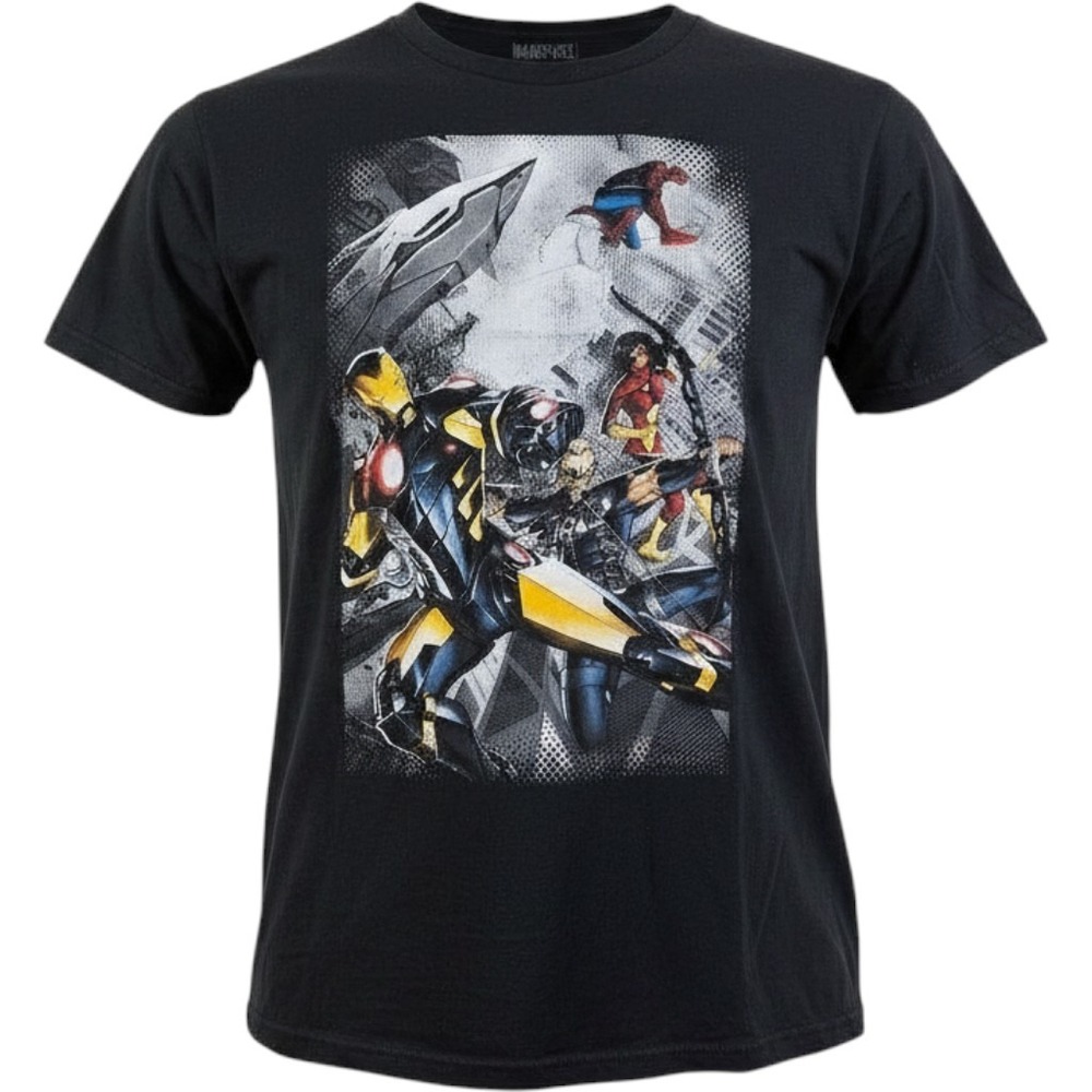Marvel Avengers Graphic T-Shirt Mens Large Black Iron Man Spider-Man Hawkeye - Picture 1 of 4